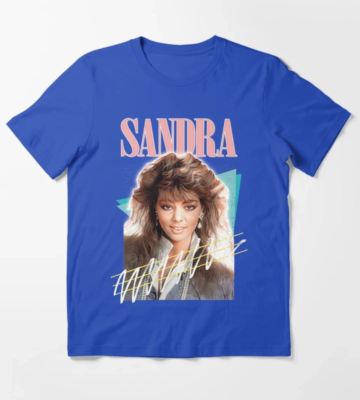 Sandra 80s Cretu Retro Fan Art T-Shirt Blue
