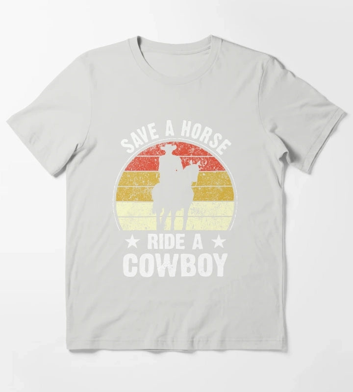 Save A Horse Ride A Cowboy Funny T-Shirt Light Grey