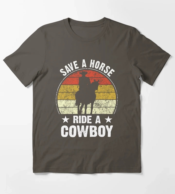 Save A Horse Ride A Cowboy Funny T-Shirt Dark Grey