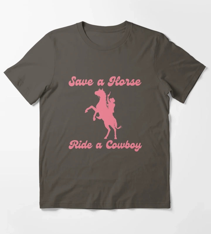 Save a Horse Ride a Cowboy Bachelorette Party T-Shirt Dark Grey
