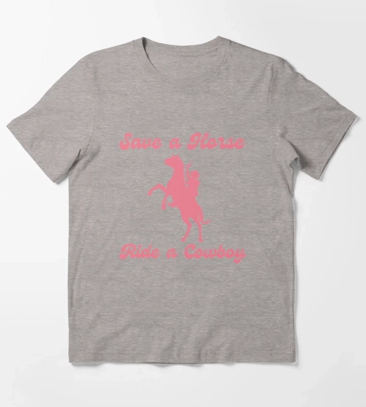 Save a Horse Ride a Cowboy Bachelorette Party T-Shirt Heather Grey