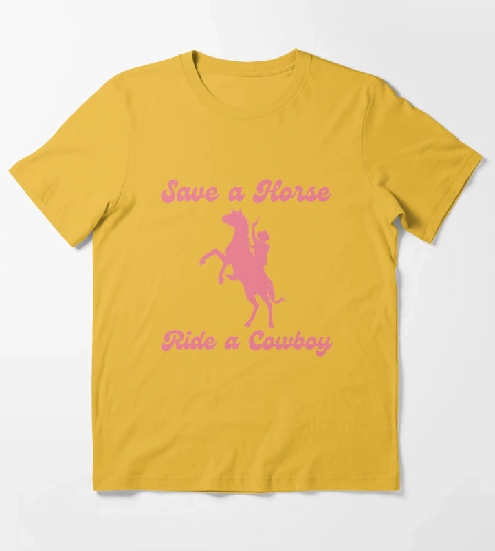 Save a Horse Ride a Cowboy Bachelorette Party T-Shirt Yellow