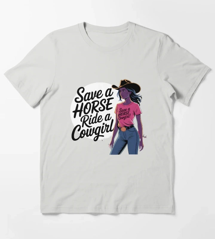 Save a Horse Ride a Cowgirl Cute Rodeo Country Girl Sticker T-Shirt Light Grey
