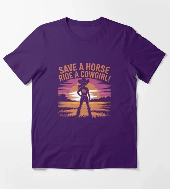 Save a Horse Ride a Cowgirl Funny Western Rodeo Bachelorette Shirt T-Shirt Purple