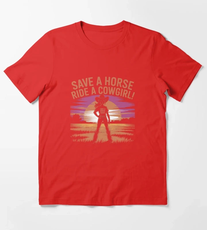 Save a Horse Ride a Cowgirl Funny Western Rodeo Bachelorette Shirt T-Shirt Red