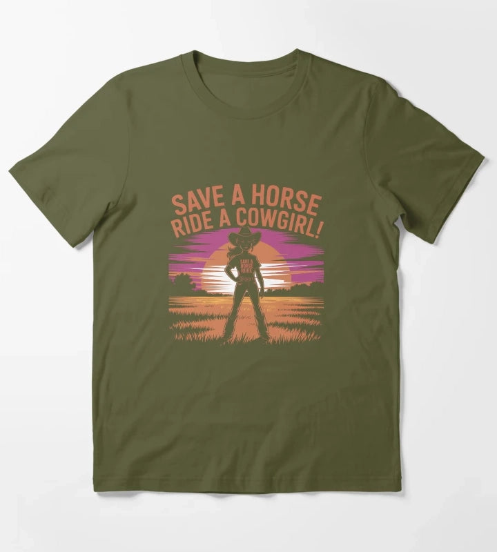 Save a Horse Ride a Cowgirl Funny Western Rodeo Bachelorette Shirt T-Shirt Olive Green