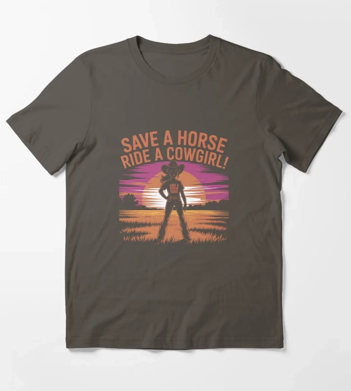 Save a Horse Ride a Cowgirl Funny Western Rodeo Bachelorette Shirt T-Shirt Dark Grey