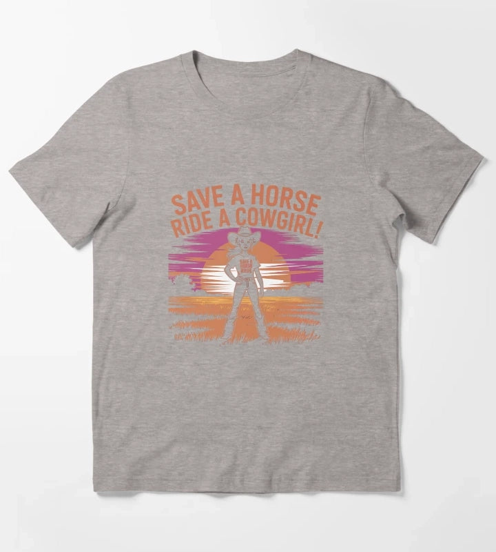 Save a Horse Ride a Cowgirl Funny Western Rodeo Bachelorette Shirt T-Shirt Heather Grey