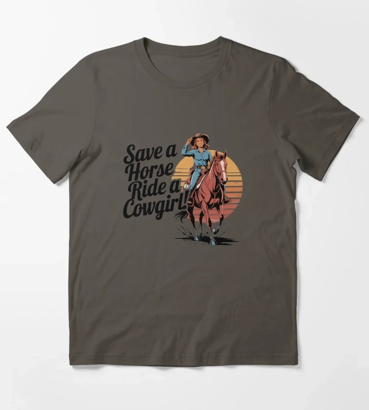 Save a Horse Ride a Cowgirl Vintage Western Funny Saying T-Shirt Dark Grey