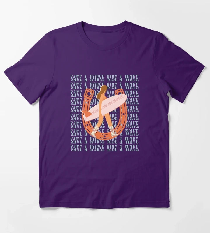 Save a Horse Ride a Wave Coastal Cowgirl T-Shirt Purple