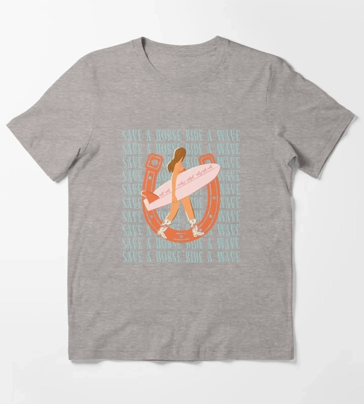 Save a Horse Ride a Wave Coastal Cowgirl T-Shirt Heather Grey