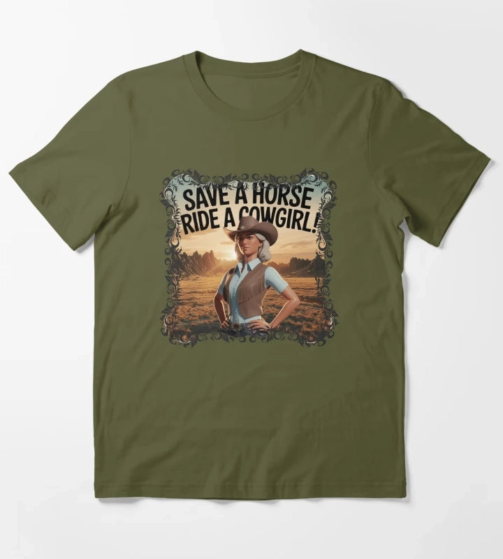 Save a horse ride a cowgirl vintage designs Cowgirl Chic T-Shirt Olive Green