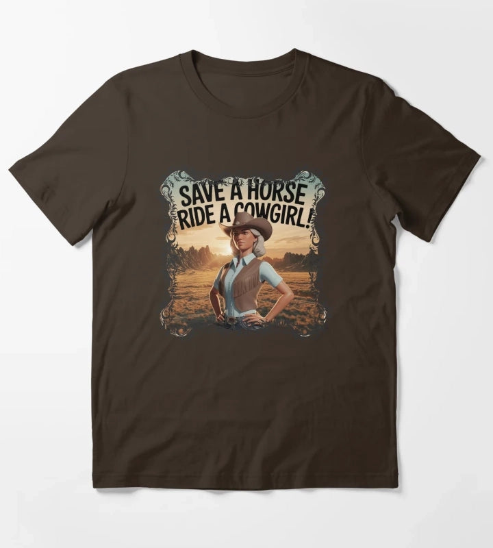 Save a horse ride a cowgirl vintage designs Cowgirl Chic T-Shirt Brown