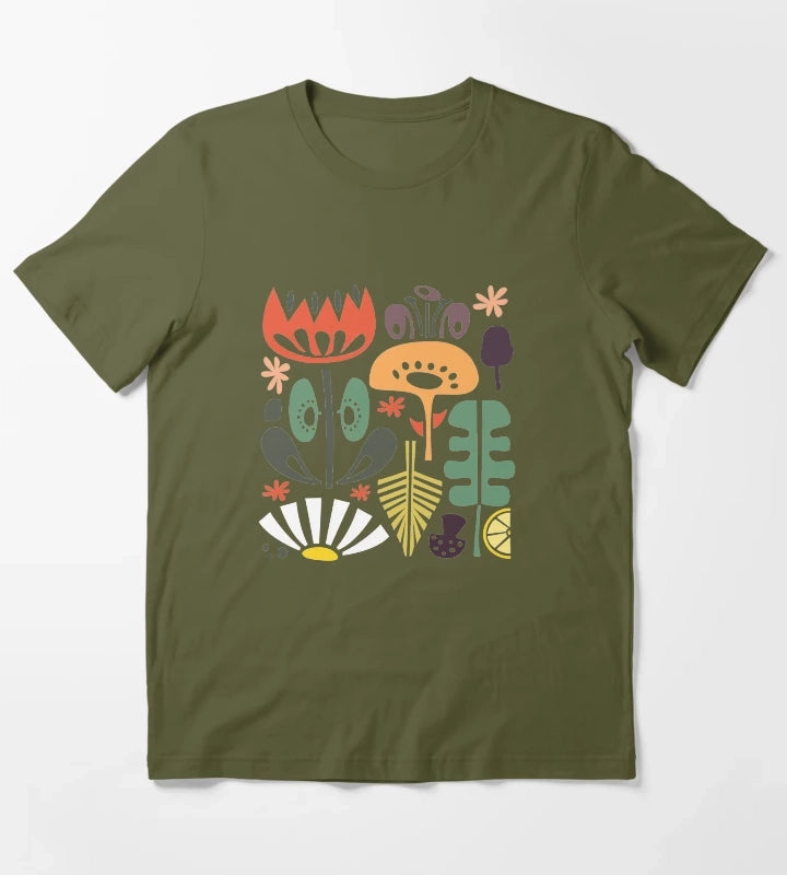 Scandinavian Wildflowers T-Shirt Olive Green