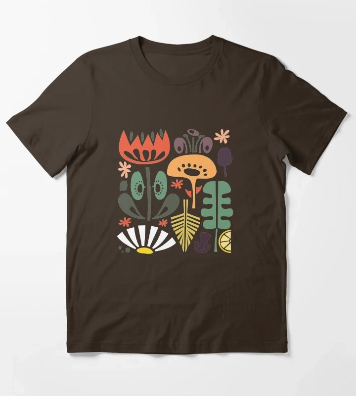 Scandinavian Wildflowers T-Shirt Brown