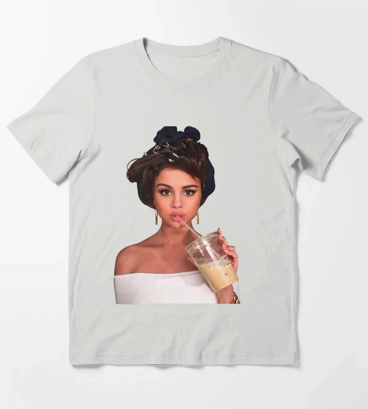 Selena Gomez Coffee T-Shirt Light Grey