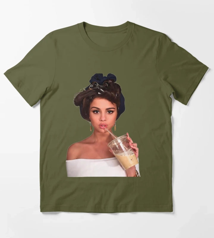 Selena Gomez Coffee T-Shirt Olive Green