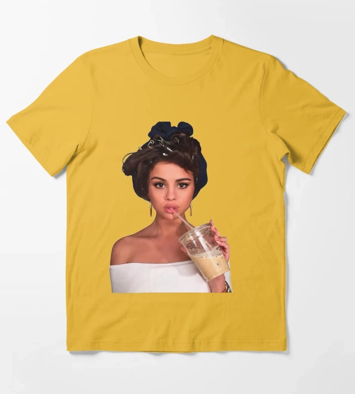 Selena Gomez Coffee T-Shirt Yellow
