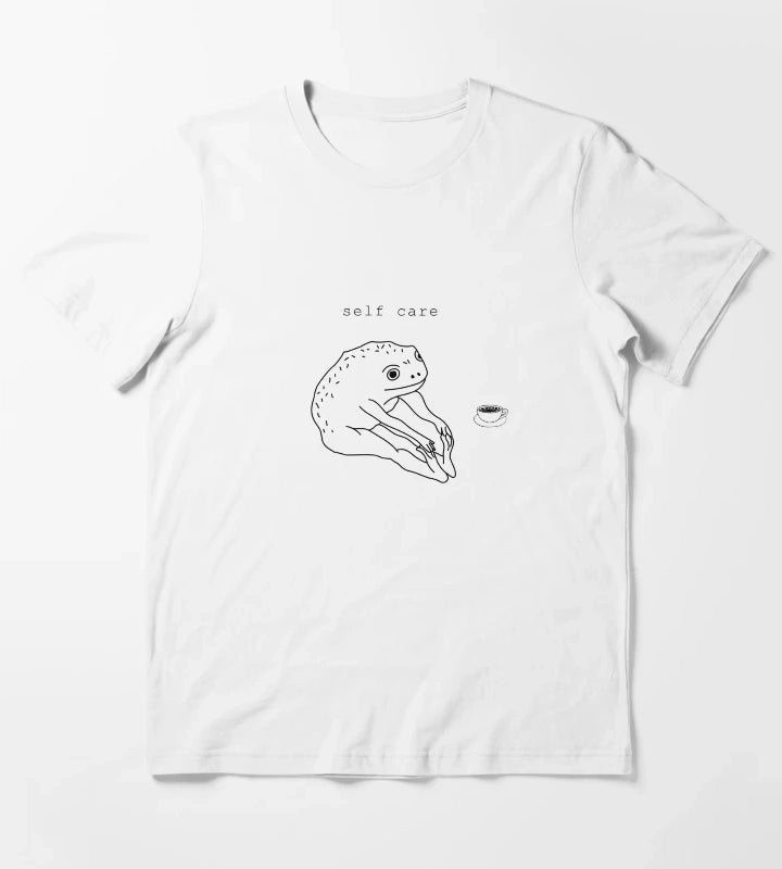 Self Care Frog Drinking coffee T-Shirt White