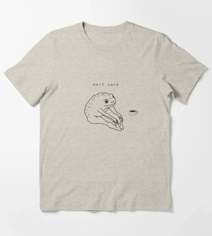 Self Care Frog Drinking coffee T-Shirt Cream