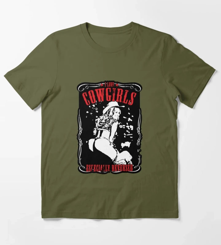 Sexy Reverse Cowgirl T-Shirt Olive Green