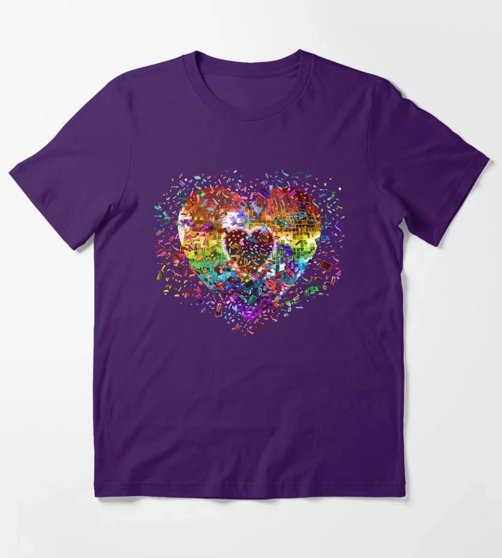 Shattered Rainbow Disco Ball Heart T-Shirt Purple
