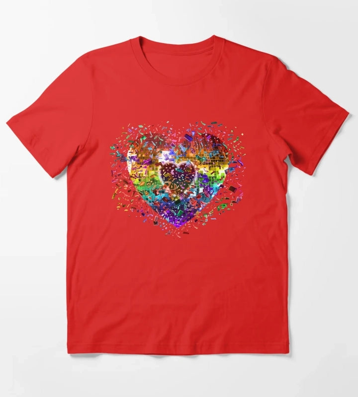 Shattered Rainbow Disco Ball Heart T-Shirt Red