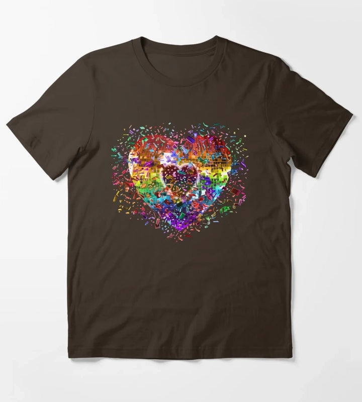 Shattered Rainbow Disco Ball Heart T-Shirt Brown