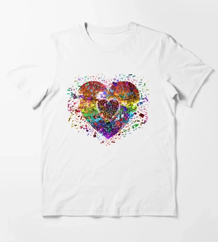 Shattered Rainbow Disco Ball Heart T-Shirt White