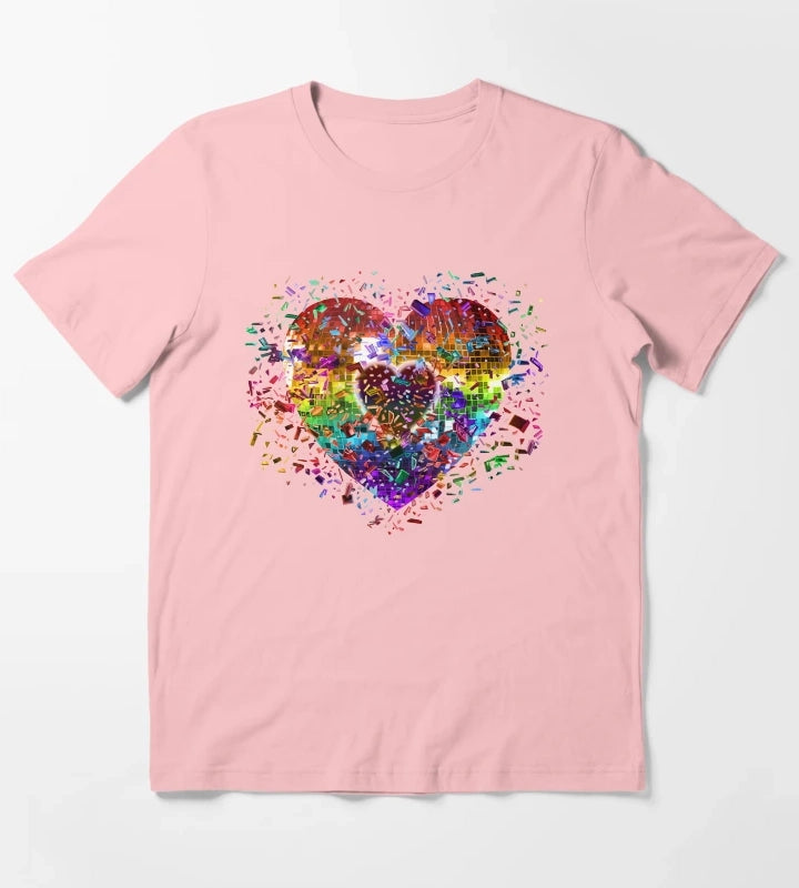 Shattered Rainbow Disco Ball Heart T-Shirt Dark Grey