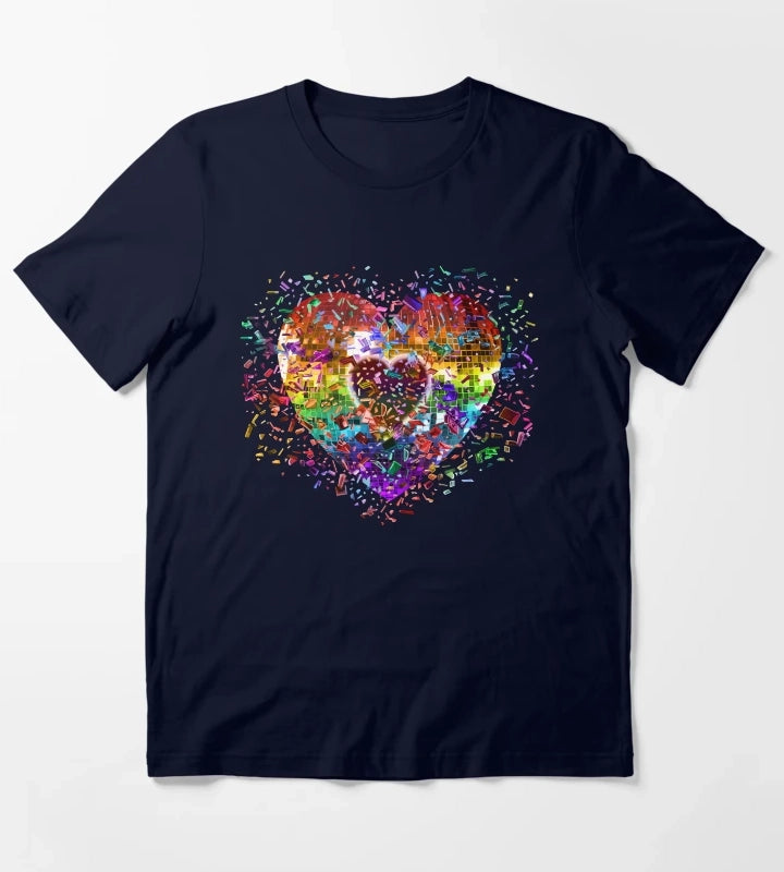 Shattered Rainbow Disco Ball Heart T-Shirt Navy