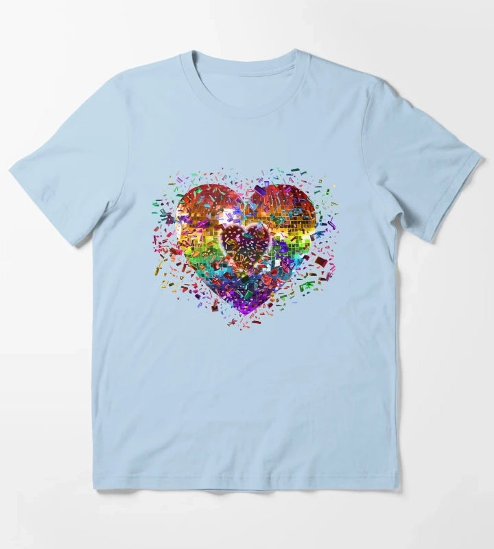 Shattered Rainbow Disco Ball Heart T-Shirt Sky Blue