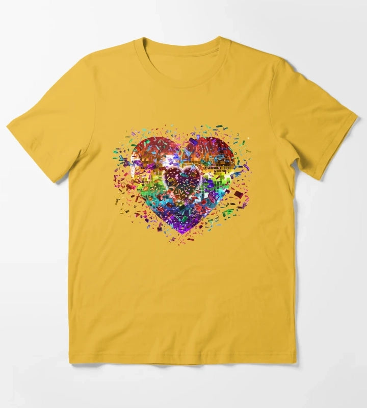Shattered Rainbow Disco Ball Heart T-Shirt Yellow