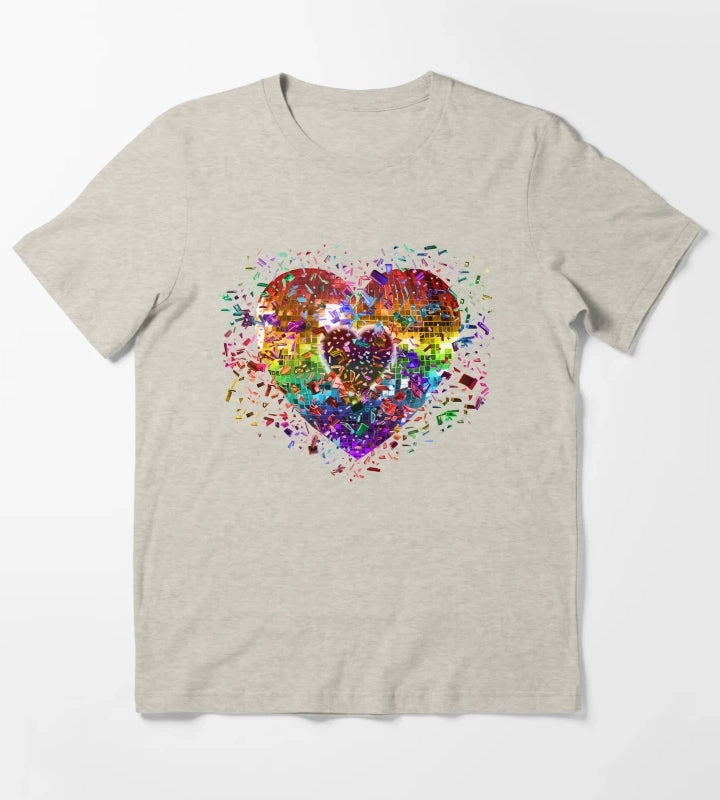 Shattered Rainbow Disco Ball Heart T-Shirt Cream