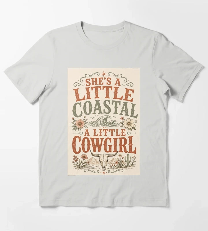 Shes A Little Coastal A Little Cowgirl Bold Distressed Typography Art Coastal Cowgirl Shirt Gift T-Shirt Light Grey