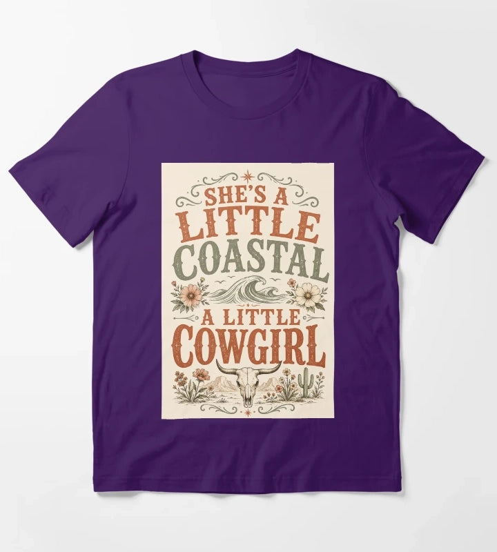 Shes A Little Coastal A Little Cowgirl Bold Distressed Typography Art Coastal Cowgirl Shirt Gift T-Shirt Purple