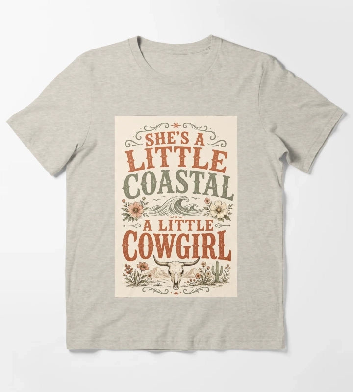 Shes A Little Coastal A Little Cowgirl Bold Distressed Typography Art Coastal Cowgirl Shirt Gift T-Shirt Cream