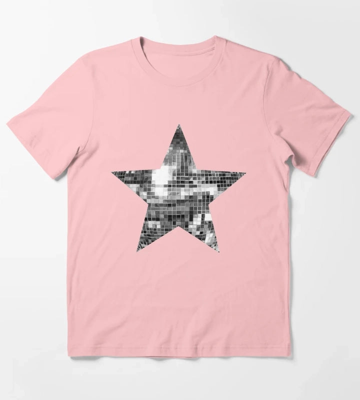 Shiny Silver Disco Ball Star T-Shirt Dark Grey