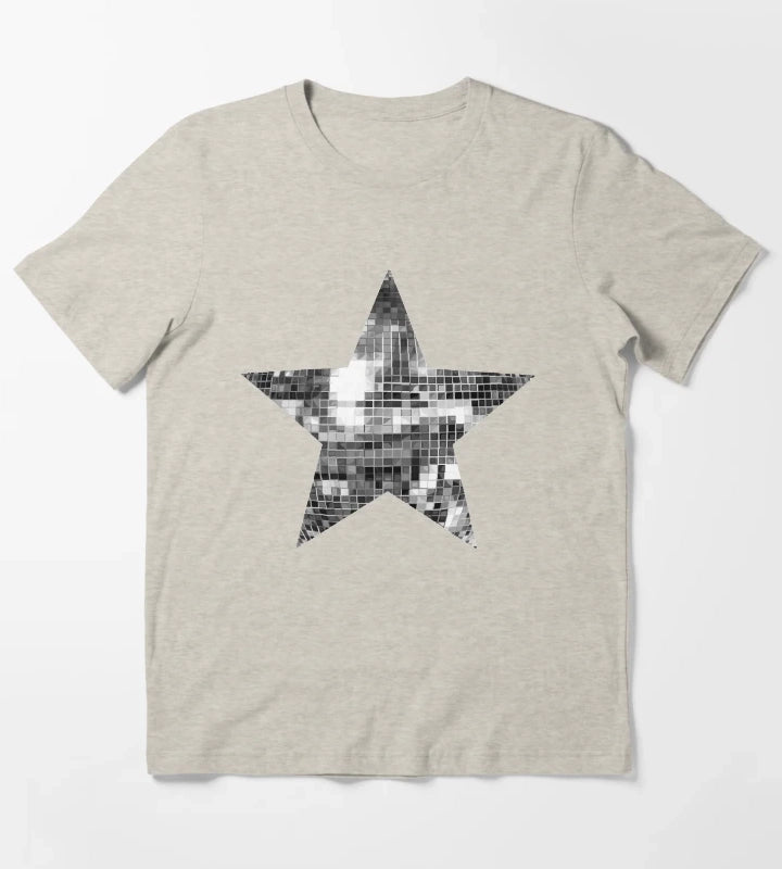 Shiny Silver Disco Ball Star T-Shirt Cream