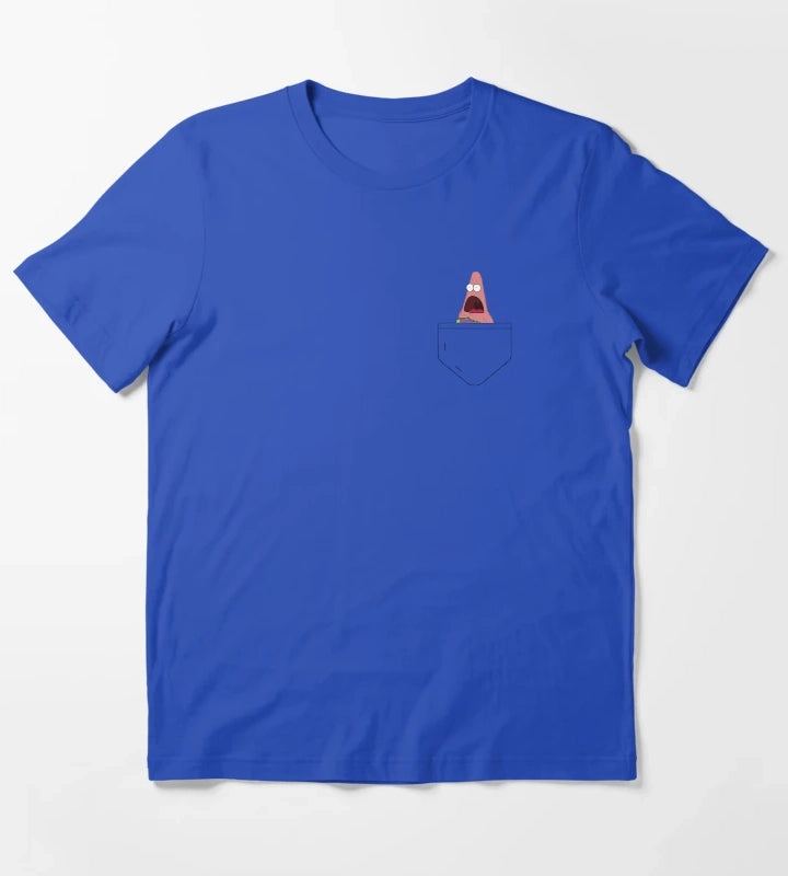 Shocked Patrick in a Pocket Sponge Bob T-Shirt Blue