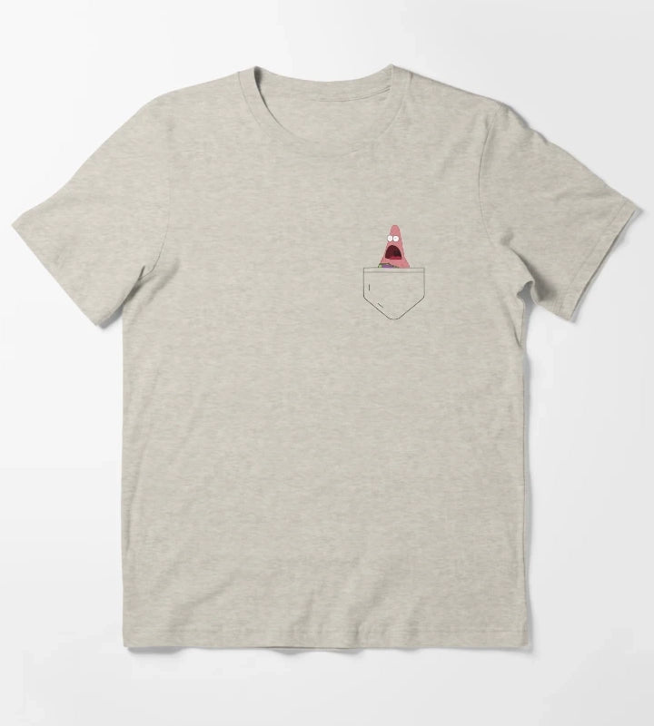 Shocked Patrick in a Pocket Sponge Bob T-Shirt Cream