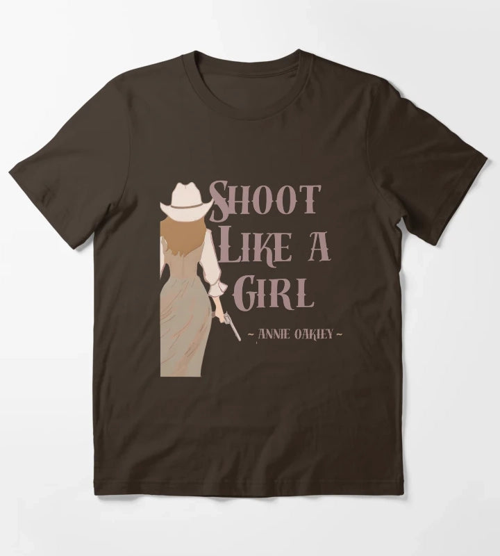 Shoot like a girl Annie Oakley T-Shirt Brown