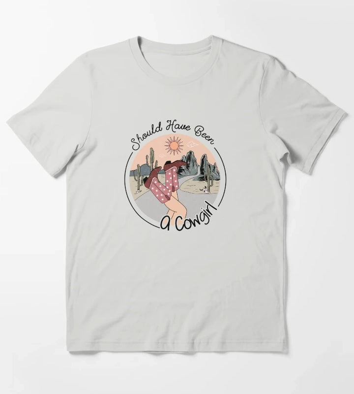 Should Have Been A Cowgirl With Desert Scene T-Shirt Light Grey