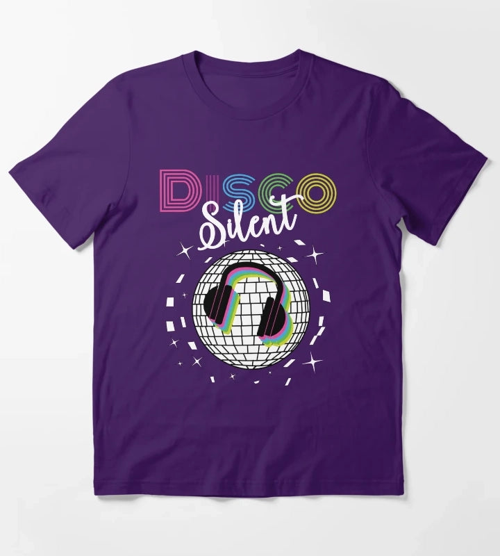 Silent Disco Headphones 70s Silent Party Themed T-Shirt Purple