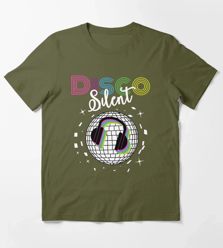 Silent Disco Headphones 70s Silent Party Themed T-Shirt Olive Green