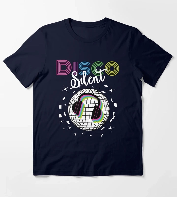 Silent Disco Headphones 70s Silent Party Themed T-Shirt Navy