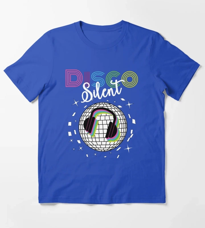 Silent Disco Headphones 70s Silent Party Themed T-Shirt Blue