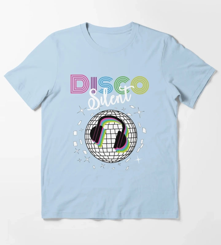 Silent Disco Headphones 70s Silent Party Themed T-Shirt Sky Blue