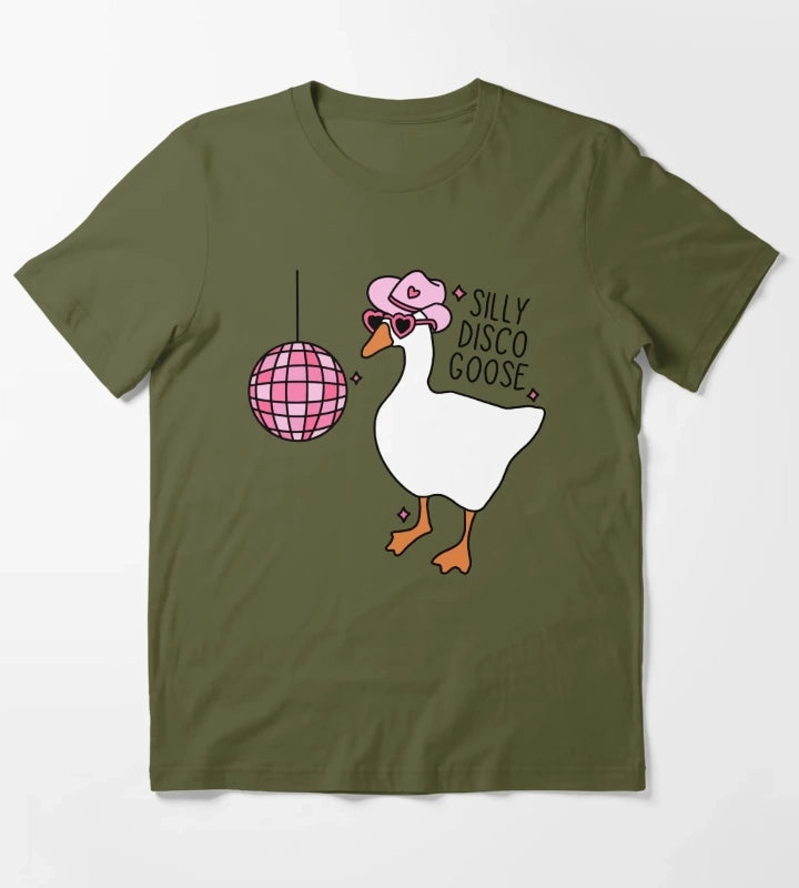 Silly Disco Goose T-Shirt Olive Green