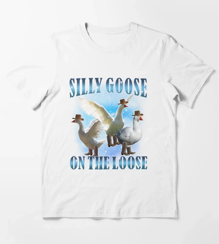 Silly Goose On The Loose Funny Goose Meme T-Shirt White